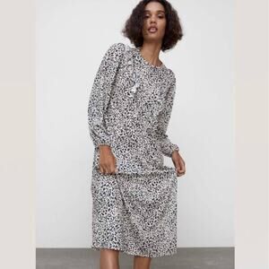 ZARA Animal Print Semi-Sheer Midi Dress Size Medium